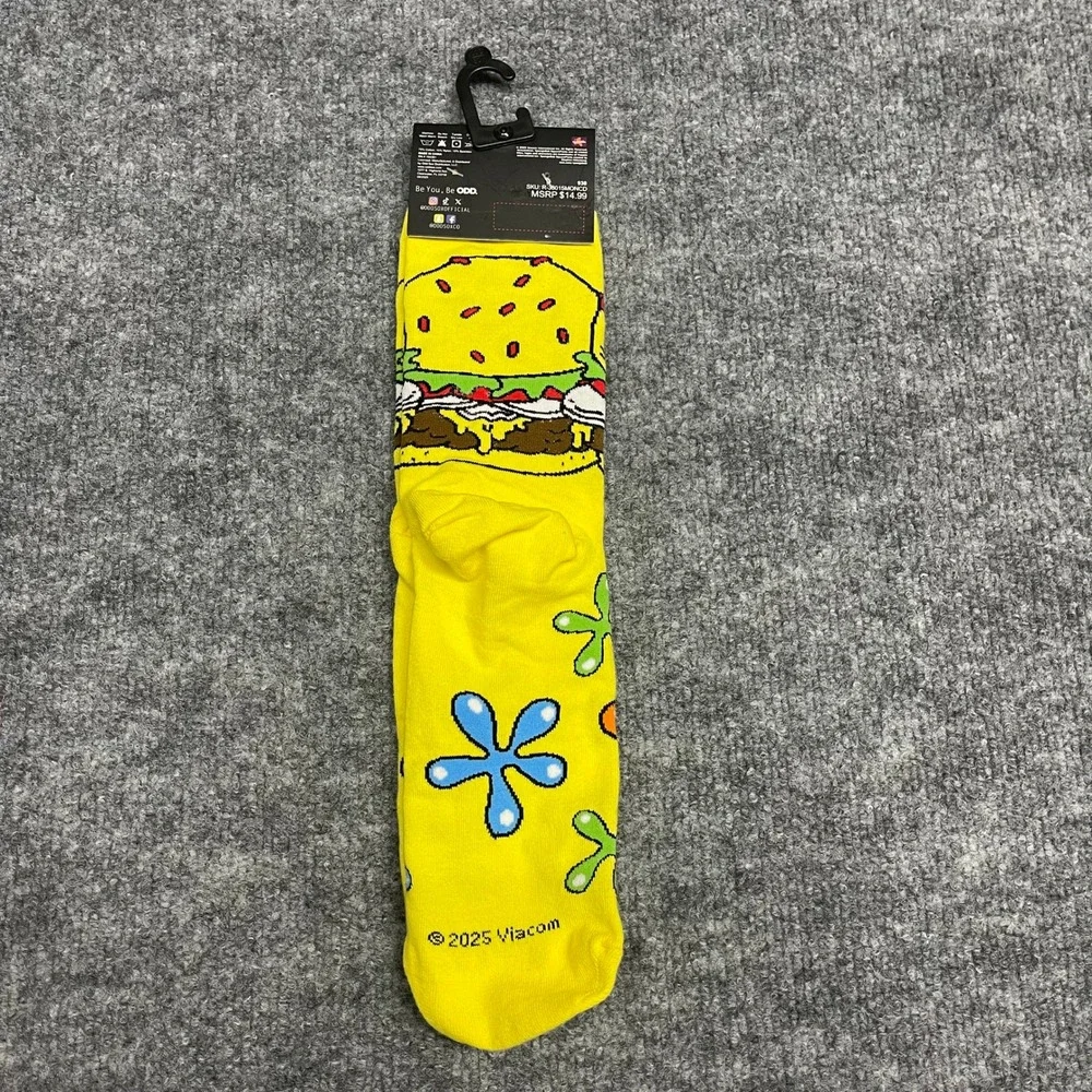 Odd Sox SpongeBob SquarePants Krabby Patty Yellow Crew Socks Mens Size 6-13 NEW‎